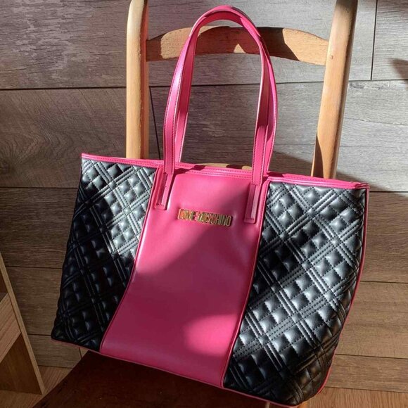 Love Moschino Bag Quilted Two Tone Pink And Black Tote Bag | Excellent Condition - Picture 1 of 3